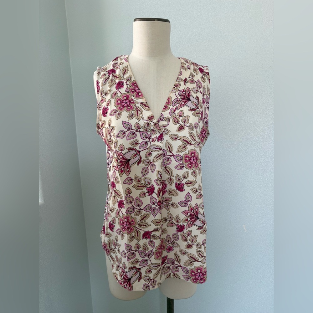 Ann Taylor Floral V-Neck Blouse - Pink and Cream